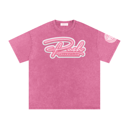 Black Angel with Pink Ribbon Snow Washed Oversized Cotton T-Shirt