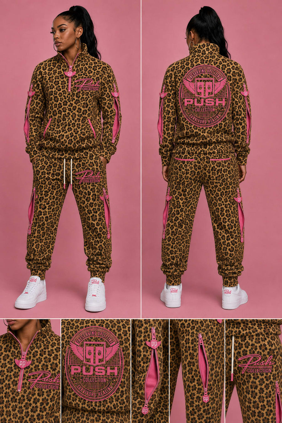 PUSH Wild Strength Leopard Zipper Tracksuit