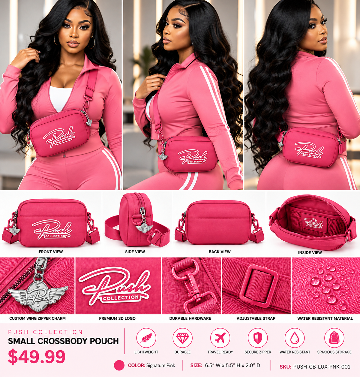 PUSH Collection Luxe Crossbody Pouch – Signature Pink