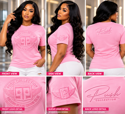 PUSH Collection 3D Embossed Signature Tee – Light Pink
