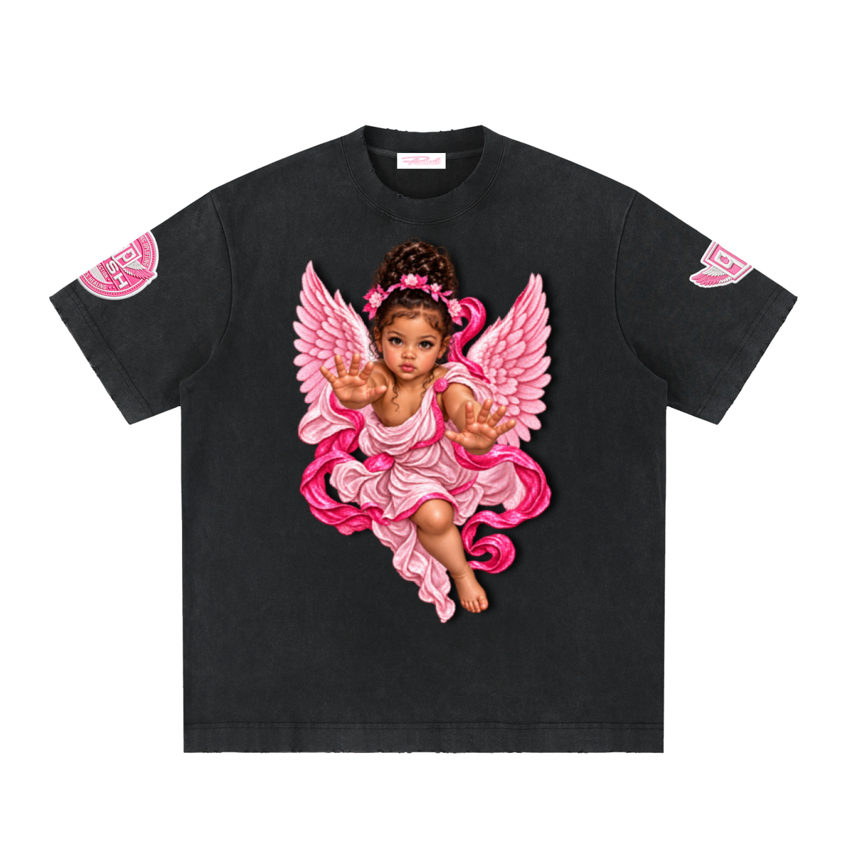 Mixed Angel Heavyweight Vintage Washed Frayed T-Shirt