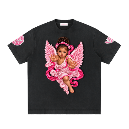 Mixed Angel Heavyweight Vintage Washed Frayed T-Shirt