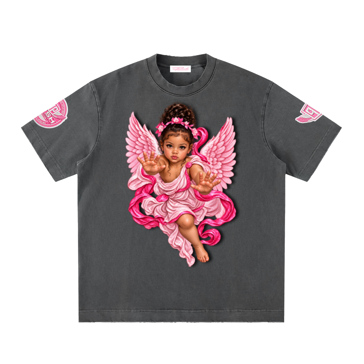 Mixed Angel Heavyweight Vintage Washed Frayed T-Shirt
